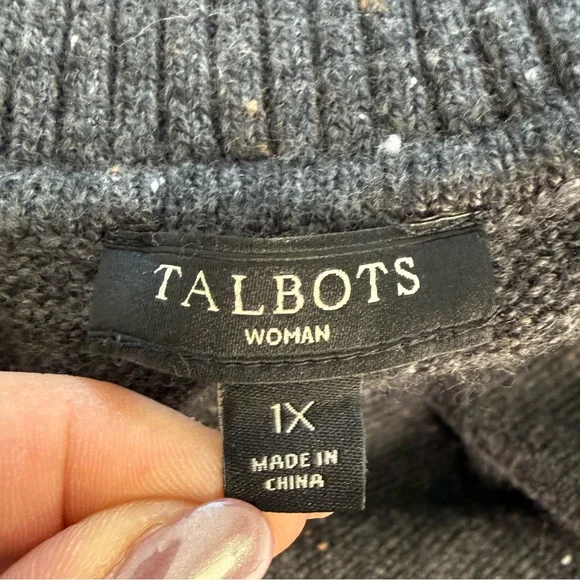 Talbots 1X Charcoal Speckled Knit Turtleneck Sweater Dress Stretch - Picture 6 of 12